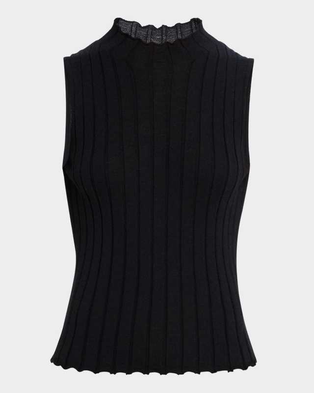 Rib Mock-Neck Cashmere Shell